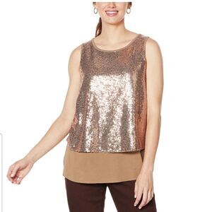 DG2 by Diane Gillman Sequined Gold Easy Tank Medium
